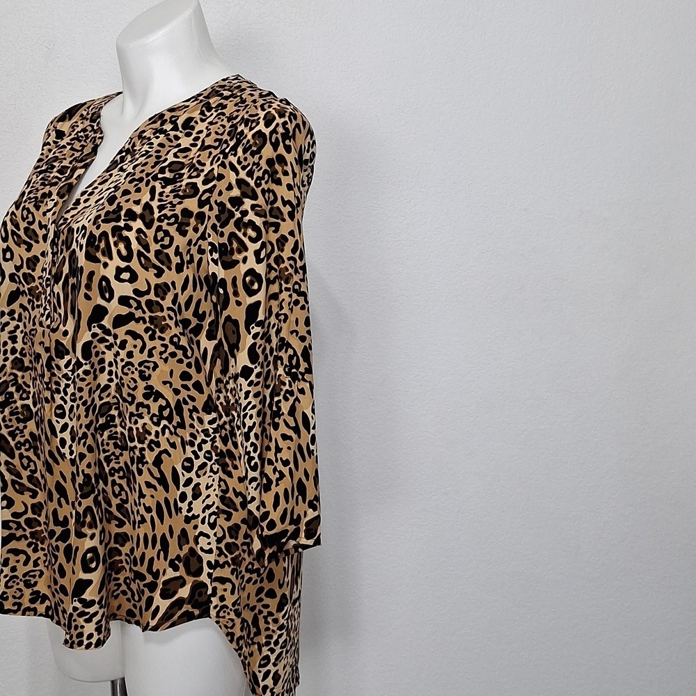 New Directions Brown Black Academia Animal Print Mobwife Relaxed Fit Blouse XL - Picture 10 of 14